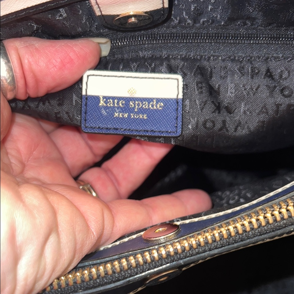 kate spade Navy, Black, White & Light Pink Striped Satchel - Picture 10 of 11